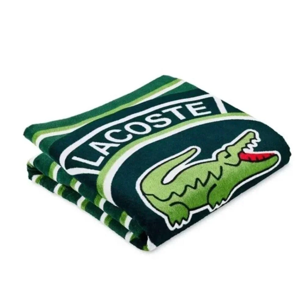 NIP Lacoste Paris Croc Logo Beach Towel Green Striped 36x72 Cotton Velour Pool